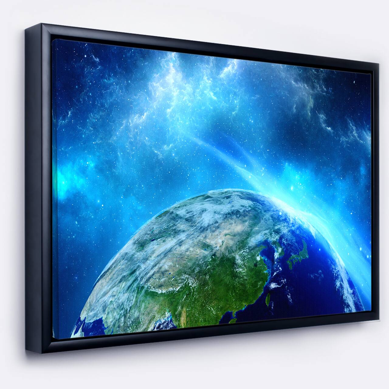 Designart - Planet Earth in Universe - Contemporary Canvas Art Print in Black Frame